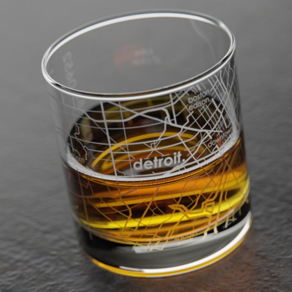 11 oz Well Told Detroit map rocks glass NIB (w1594)